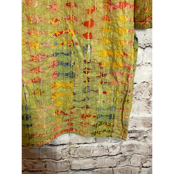 Neeru Kumar Artsy Tunic Top Womens Large Pea Green Art To Wear Embroidered RARE - Picture 5 of 12